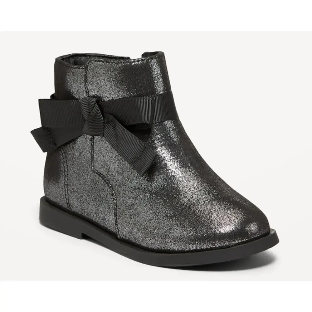 Old Navy Faux-Suede Bow-Tie Boots for Toddler Girls Size 10 Glittery Metallic